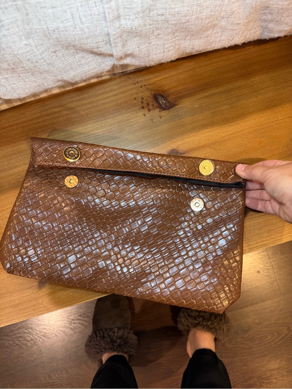 Cognac Croc-Embossed Roll-Top Clutch - Picture 3 of 3